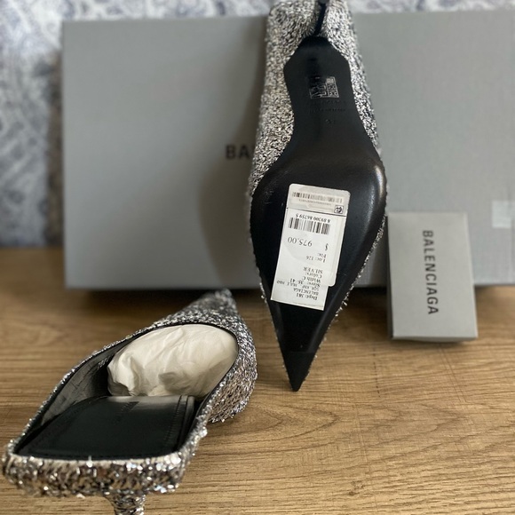 BALENCIAGA Silver Titanium Knife Mules - Picture 6 of 11